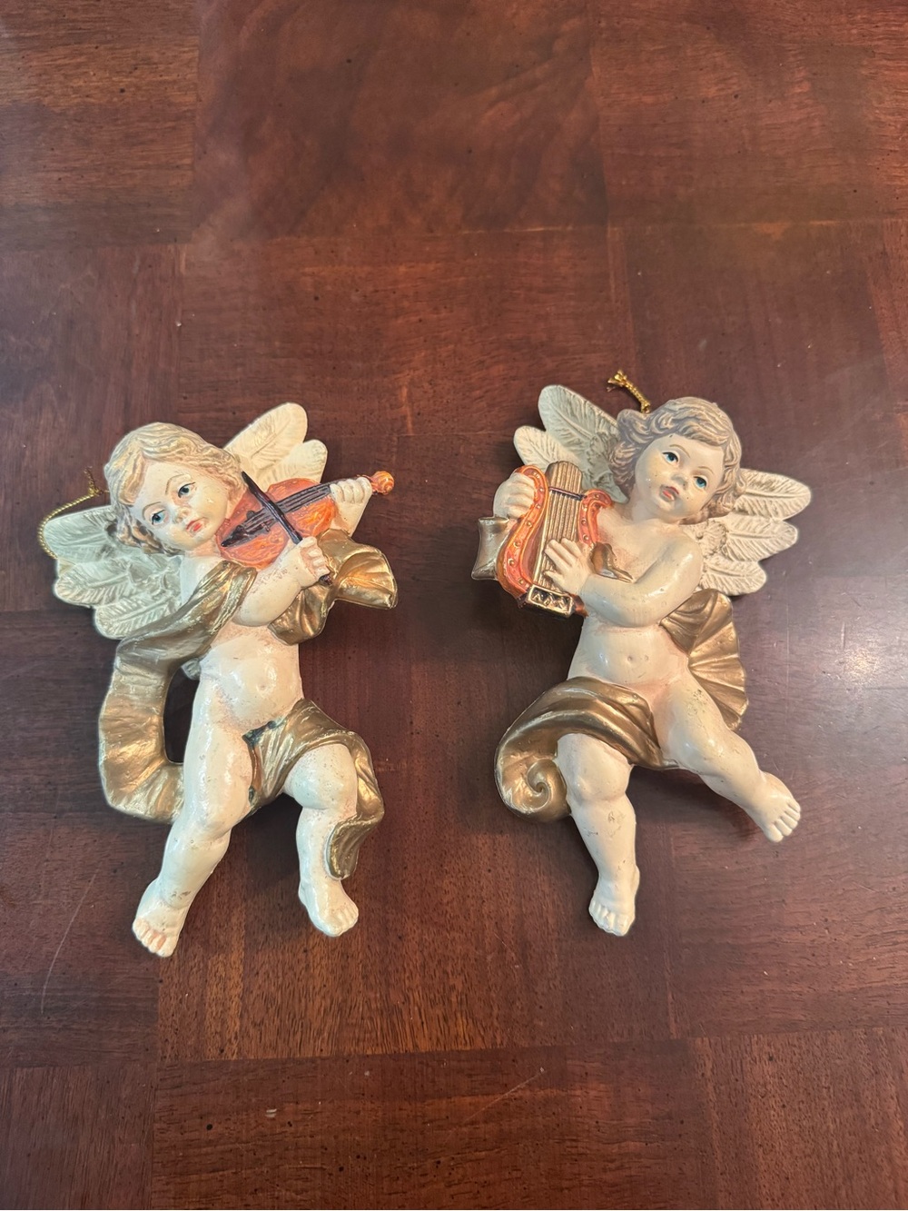 Vintage Decorative Gold and Cream Cherub Ornament Set Home Holiday Christmas